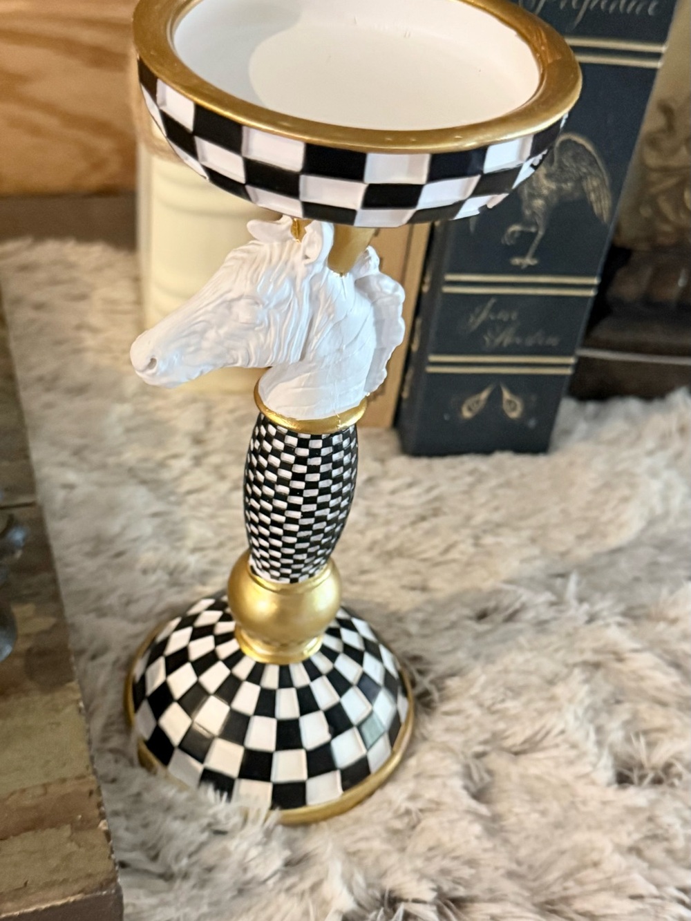Decorative Black & White Zebra Head Pedestal Candle Holder - Unbranded - Picture 2 of 2